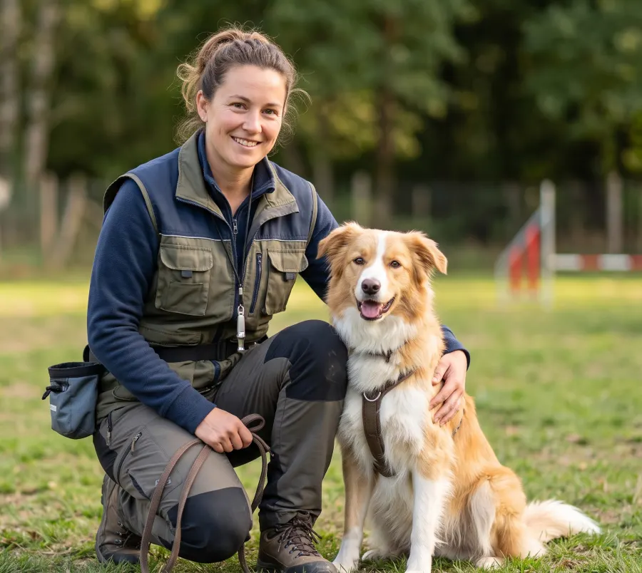 A Woof Learn dog trainer with a dog