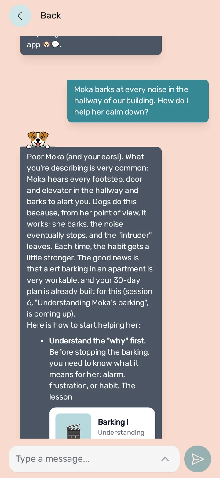 Screenshot of the AI coach chat