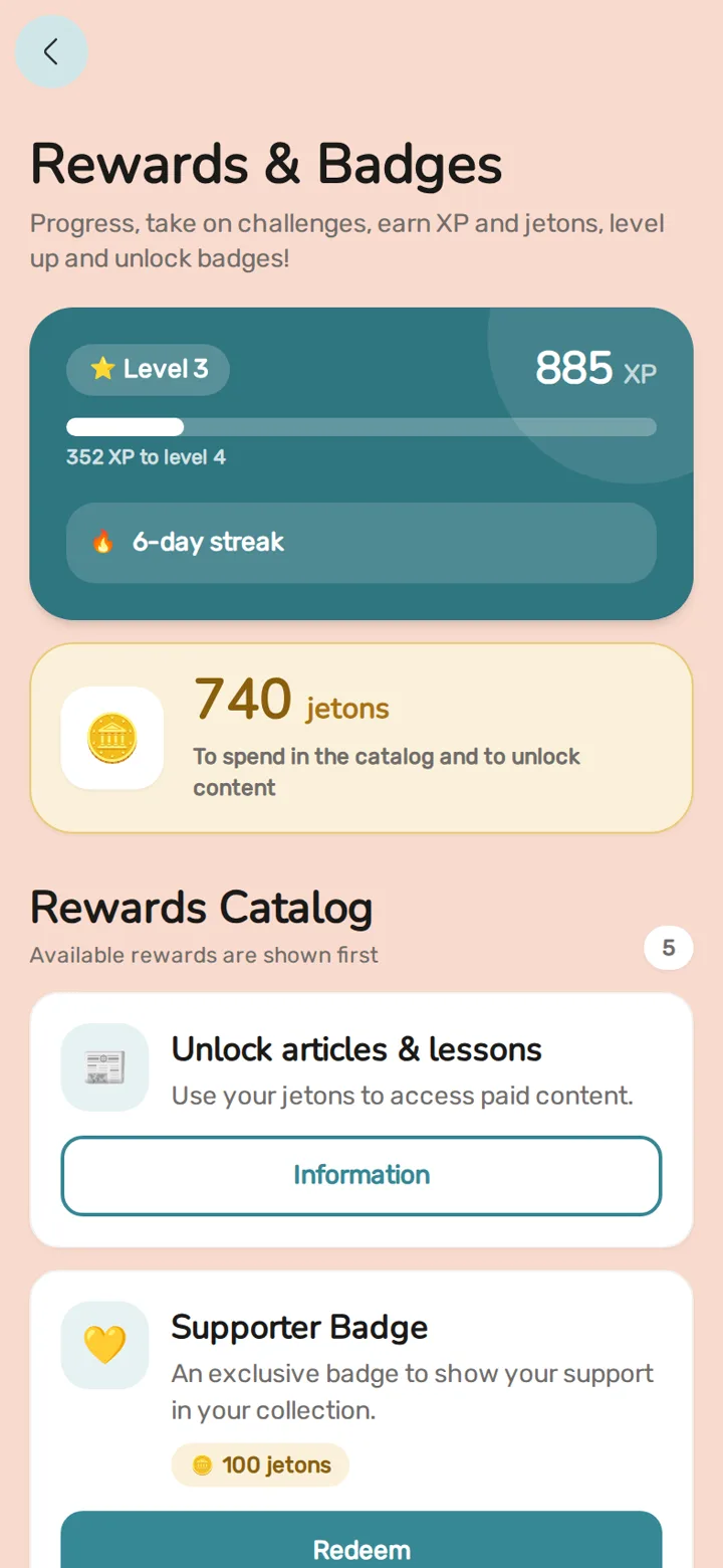 Screenshot of rewards and badges